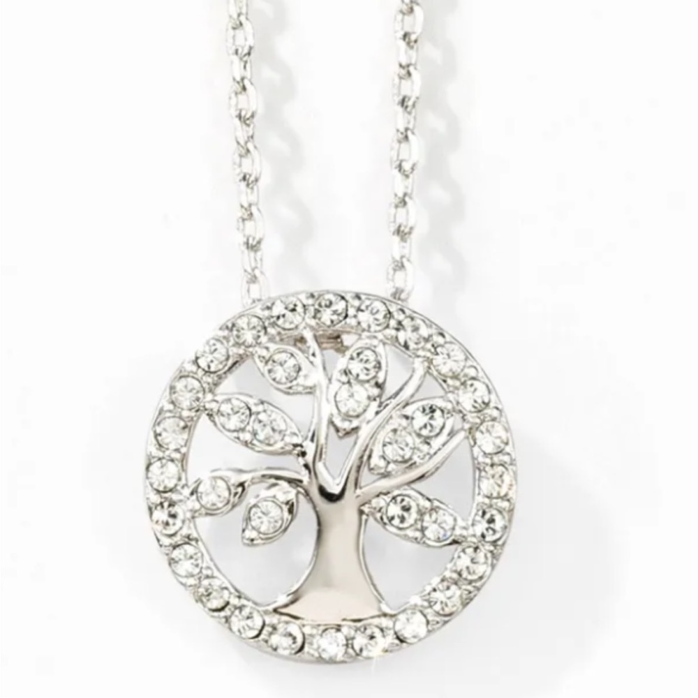 Touchstone Crystal Tree of life Necklace. NIB. Rhodium Plating.